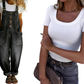 👖 Női farmeres, vállpántos jumpsuit