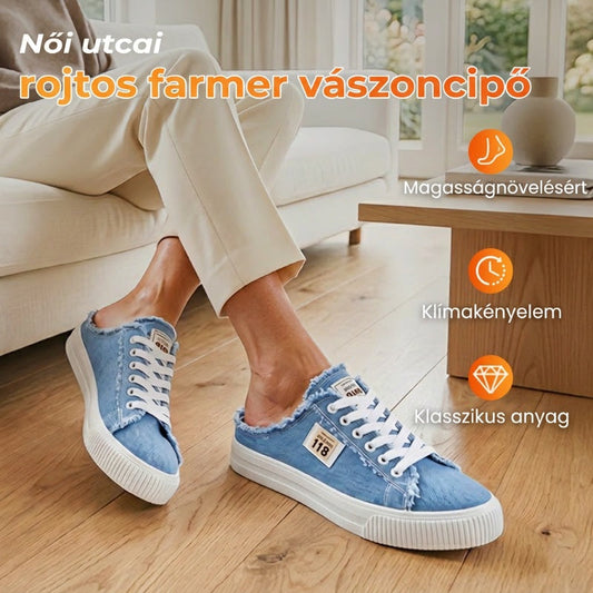 💐Női farmer anyagú slip-on papucs – kényelmes talp és laza stílus 👟☀️