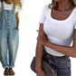 👖 Női farmeres, vállpántos jumpsuit