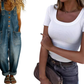👖 Női farmeres, vállpántos jumpsuit