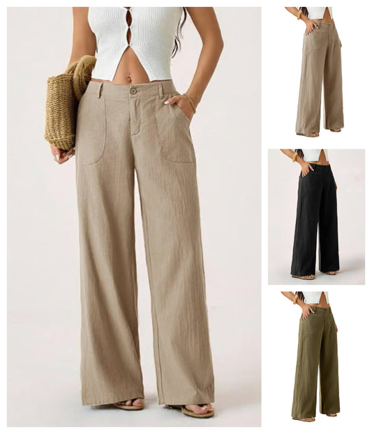 🛍️ Női pamut-len széles szárú, laza nadrág