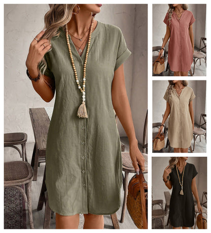 👗 Női alkalmi V-nyakú gombos ingruha
