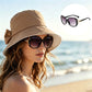 🧢 👒☀️Széles karimájú, masnis napvédő kalap nőknek