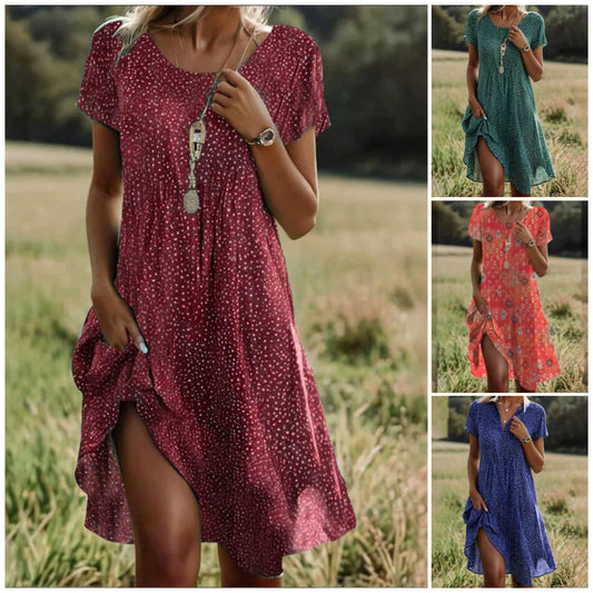 【S-3XL】🌸Pöttyös rövid ujjú ruha