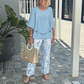 👚✨ Nyomott mintás nadrág és kerek nyakkivágású felső