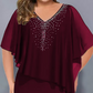 👗Strasszos V-nyakú Cape ruha sifon borítással