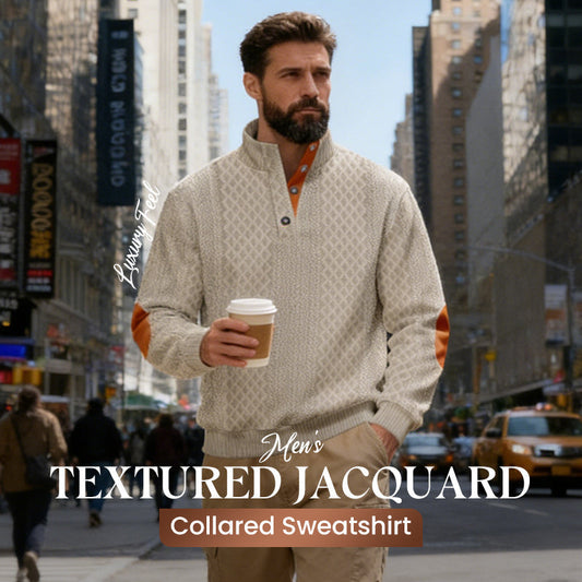 ❄️ Férfi texturált jacquard galléros pulóver 🌿🥰