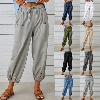 👖 💞 Széles szárú, pamut és len keverékű női nadrág – Légáteresztő, előnyös szabás & Praktikus zsebek ✨