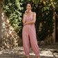 Női, csíkos, vékony pántos, szabadidős jumpsuit