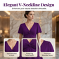 Elegáns V-nyakú, csavart elülső részű ruha zsebekkel