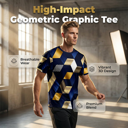 Férfi 3D geometrikus mintás kerek nyakú ing