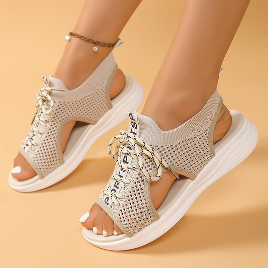 🍃☁️ Női lélegző kötött szandál nyitott orral és ék alakú sarokkal (EU 36-42) 👗
