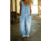 👖 Női farmeres, vállpántos jumpsuit