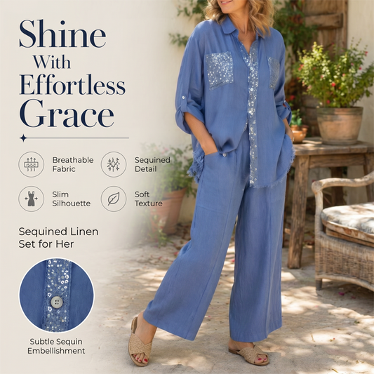 ✨👚 Női Csillogó Felső és Széles Derék Nadrág Szett – Elegancia és Kényelem 4 Színben 🌿