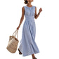 👗 Női Casual Csíkos Maxi Ruha Ujjatlan🎀👗