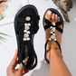 👡 Gyöngyös női lapos sarkú szandál