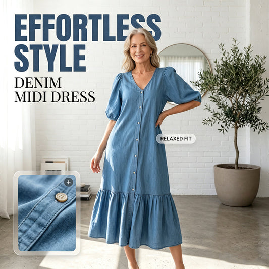 👗 Női V-nyakú, egysoros gombolású, rövid ujjú ruha