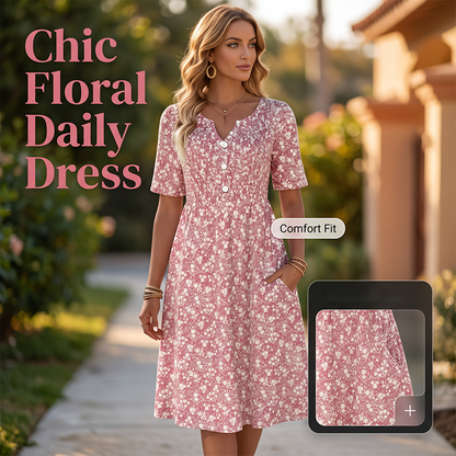 👗 Női alkalmi V-nyakú nyomott ruha zsebekkel💐👗