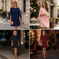 👗 Női elegáns egyszínű kerek nyakú ruha