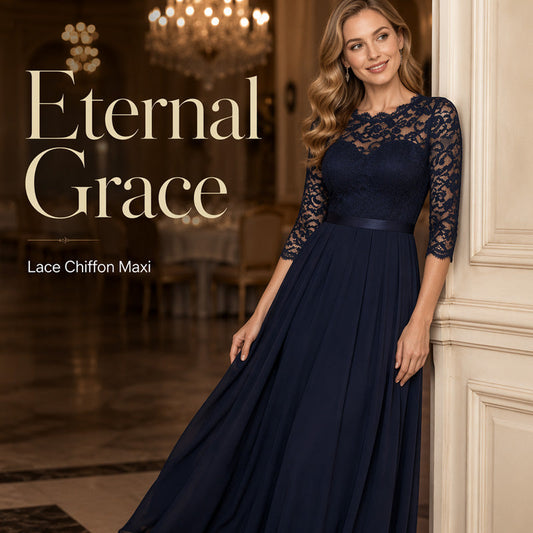 👗 👗 Női elegáns csipkefelsőrészes maxiruha