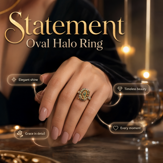 💍 Vintage Arany Szűz Mária Ovális Kristály Gyűrű
