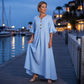 Hír✨👗 Könnyű és légáteresztő ruha V-kivágással és hullámos ujjakkal – hűvös kényelem és elegáns drapéria