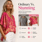 49% KEDVEZMÉNY ⭐👚 Boho Mintás Denevérujjú Felső – Folyékony V-nyak & Könnyed Bohém Stílus