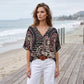 49% KEDVEZMÉNY ⭐👚 Boho Mintás Denevérujjú Felső – Folyékony V-nyak & Könnyed Bohém Stílus