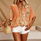 49% KEDVEZMÉNY ⭐👚 Boho Mintás Denevérujjú Felső – Folyékony V-nyak & Könnyed Bohém Stílus