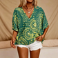49% KEDVEZMÉNY ⭐👚 Boho Mintás Denevérujjú Felső – Folyékony V-nyak & Könnyed Bohém Stílus