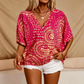 49% KEDVEZMÉNY ⭐👚 Boho Mintás Denevérujjú Felső – Folyékony V-nyak & Könnyed Bohém Stílus