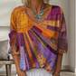 🎨✨ Női Retró Blúz V-nyakkivágással – Művészi Vászon Mintás, Boho Stílus, S–2XL 🌈