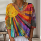 🎨✨ Női Retró Blúz V-nyakkivágással – Művészi Vászon Mintás, Boho Stílus, S–2XL 🌈