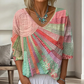🎨✨ Női Retró Blúz V-nyakkivágással – Művészi Vászon Mintás, Boho Stílus, S–2XL 🌈