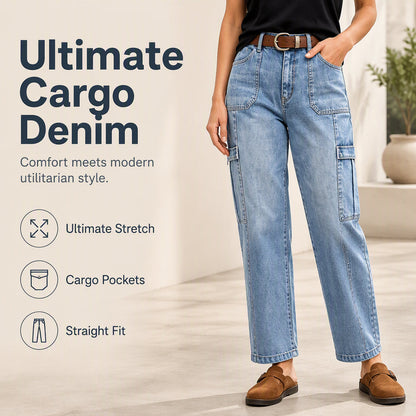 👖 Új érkezés ✨ Női kiváló minőségű, többzsebes, sztreccs alkalmi farmer