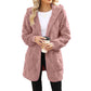 🌸 49% KEDVEZMÉNY MOST!Kapucnis, bolyhos fleece kardigán, texturált kockás mintás, nyitott elejű kabát zsebekkel
