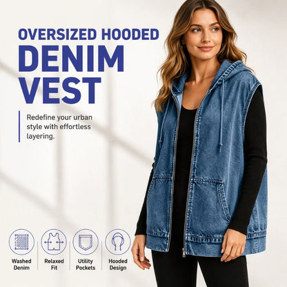 🧥 Szezonális stílus | Női oversized kapucnis farmer mellény