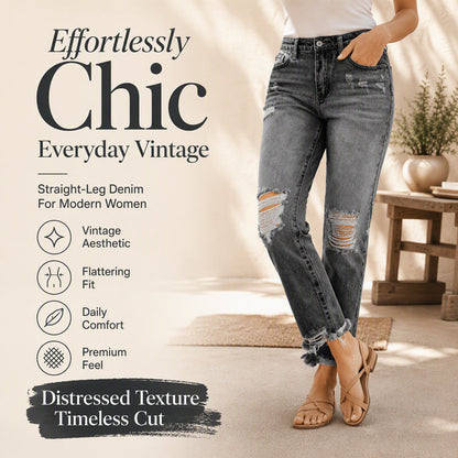 👖 Vintage Edge, könnyed stílus | Női szakadt farmernadrág