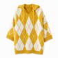 🧶 Hangulatos retró stílus | Női argyle mintás kapucnis, oversize kötött pulóver oldalsó hasítékkal