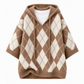 🧶 Hangulatos retró stílus | Női argyle mintás kapucnis, oversize kötött pulóver oldalsó hasítékkal
