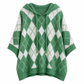 🧶 Hangulatos retró stílus | Női argyle mintás kapucnis, oversize kötött pulóver oldalsó hasítékkal