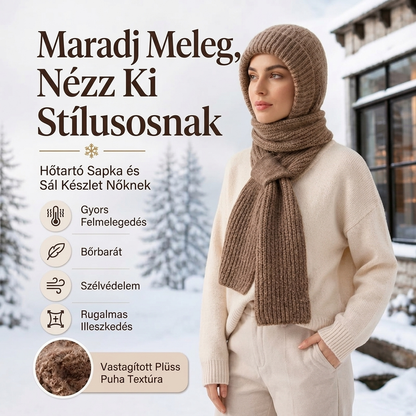 Női integrált plüss kötött csuklyás sál